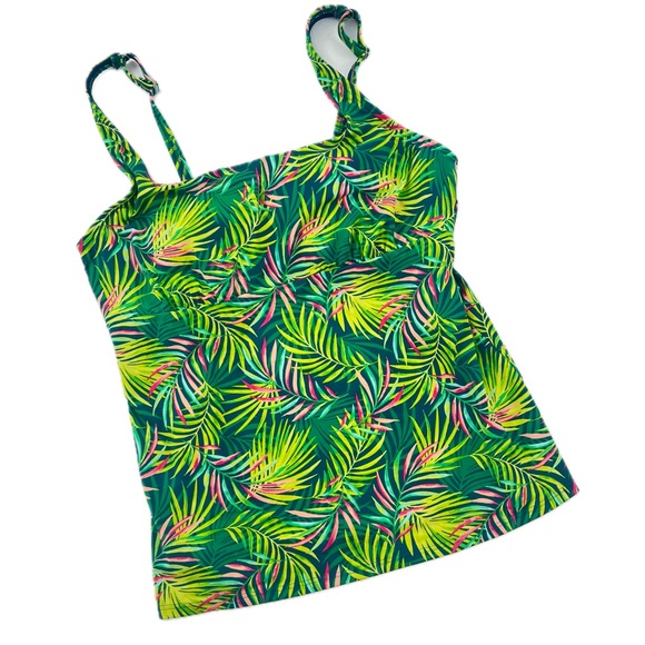 Lands' End Chlorine Resistant Square Neck Tankini Top Baltic Teal Palm Size 14 - Picture 15 of 17